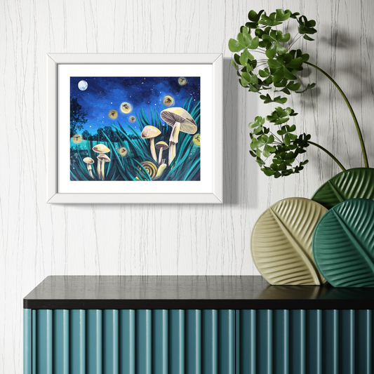 Midnight Mushrooms Art Print