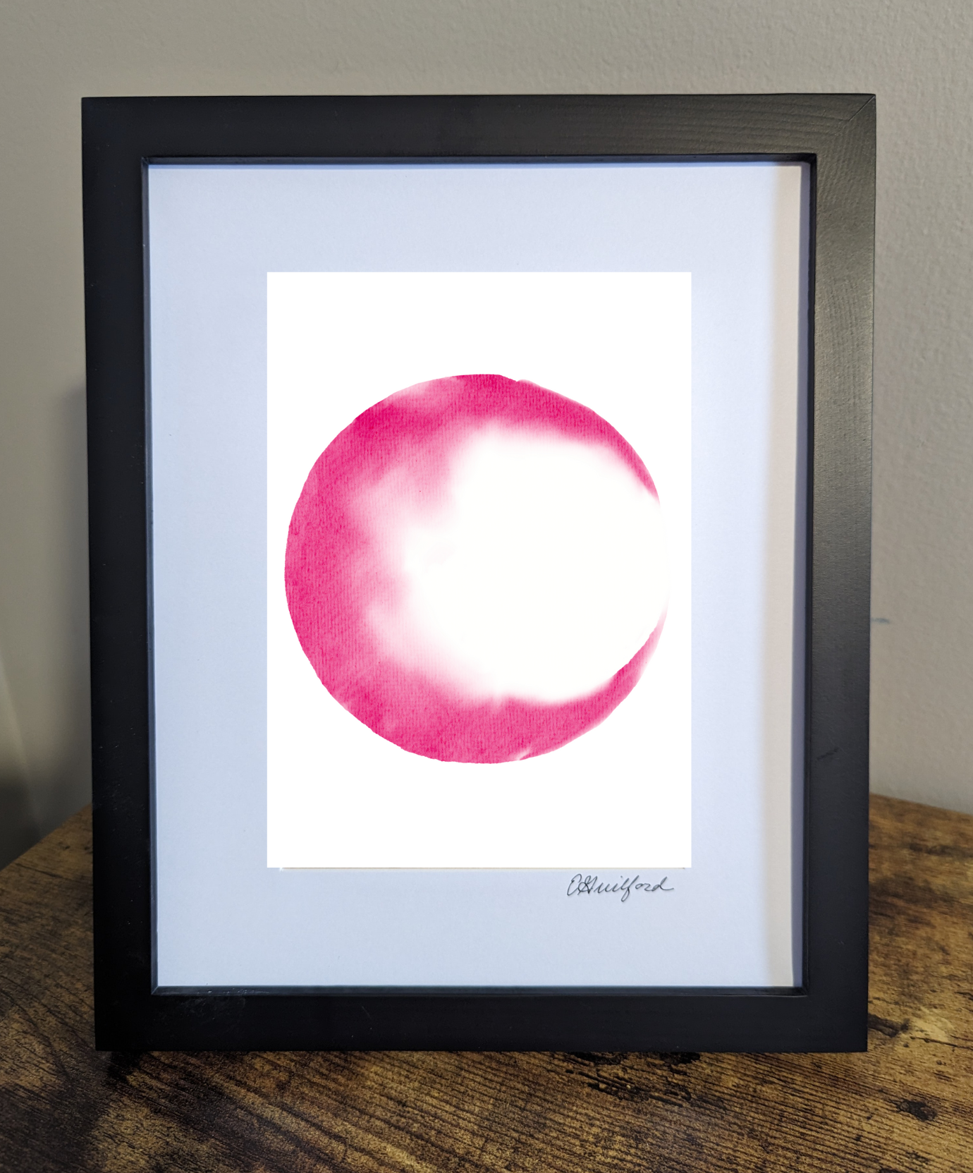 A minimalistic abstract art print depicting a pink moon fading at the edges