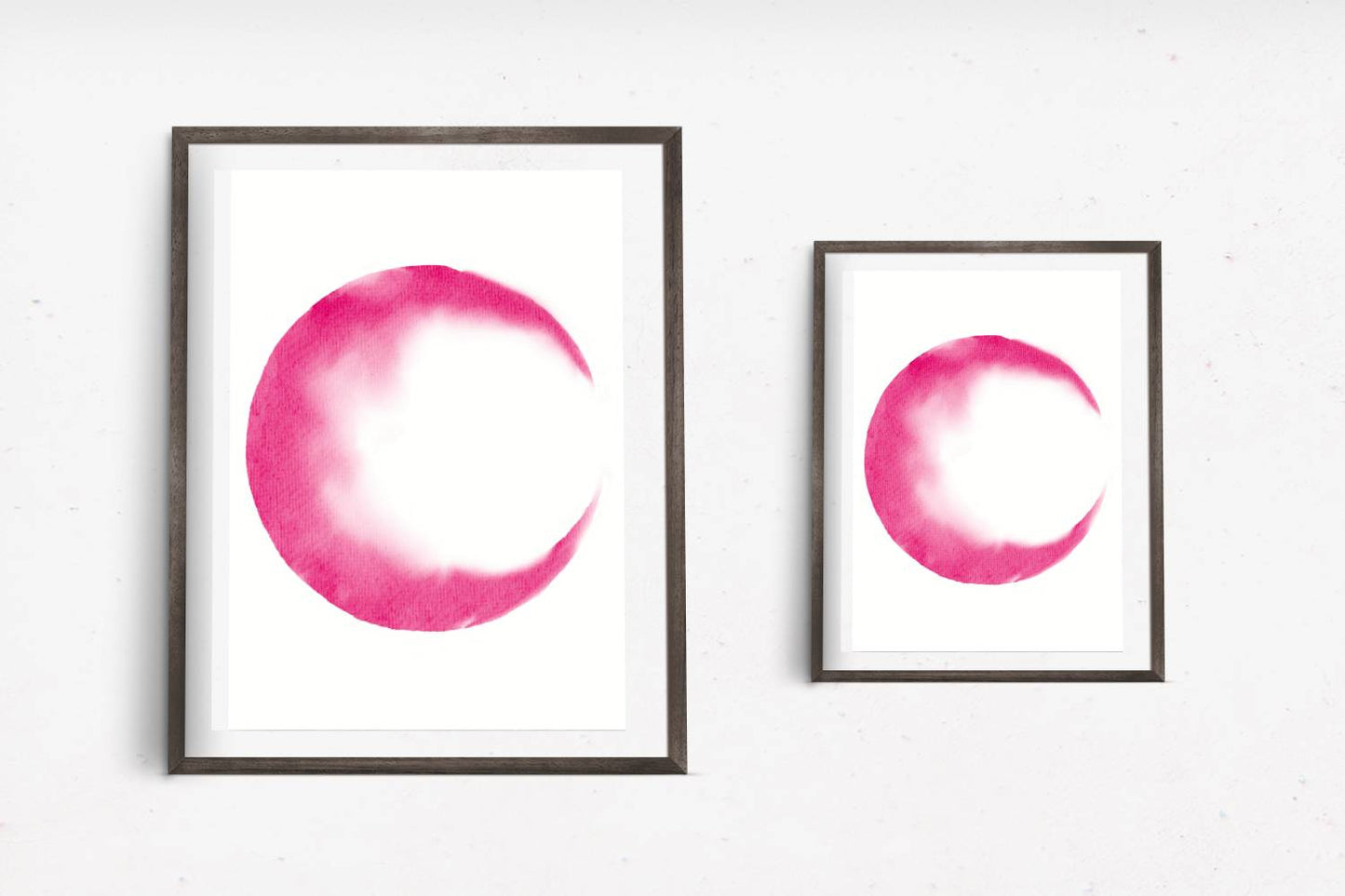 A minimalistic abstract art print depicting a pink moon fading at the edges