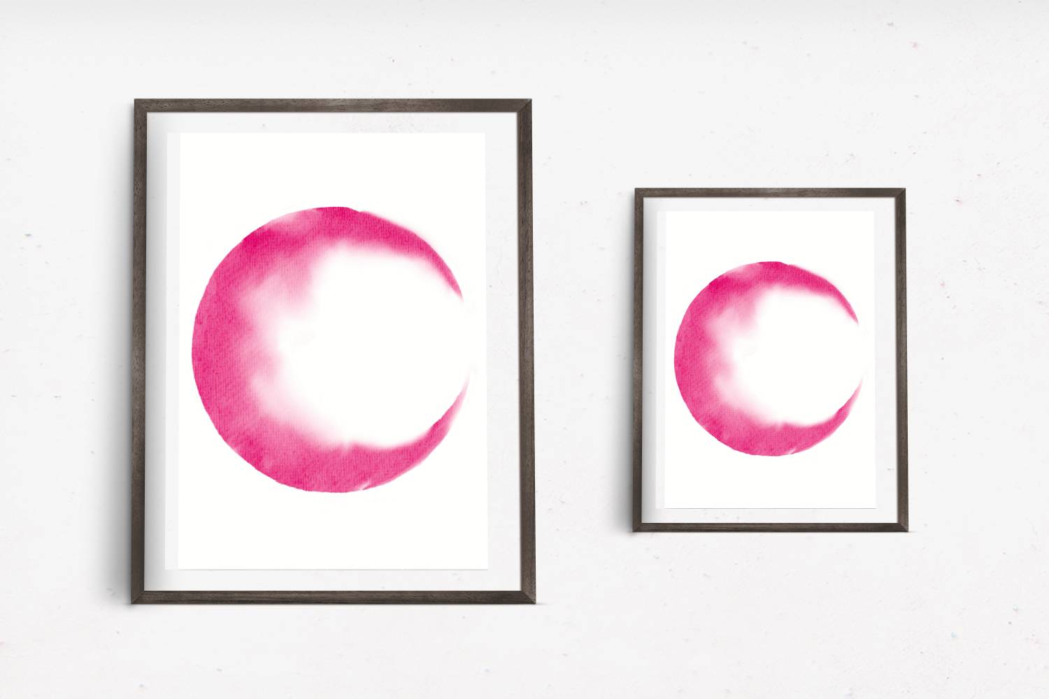 A minimalistic abstract art print depicting a pink moon fading at the edges