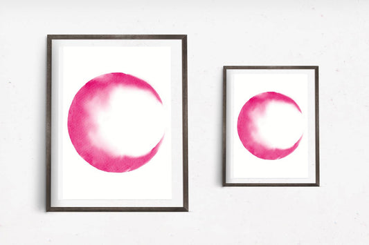 A minimalistic abstract art print depicting a pink moon fading at the edges