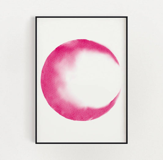 A minimalistic abstract art print depicting a pink moon fading at the edges