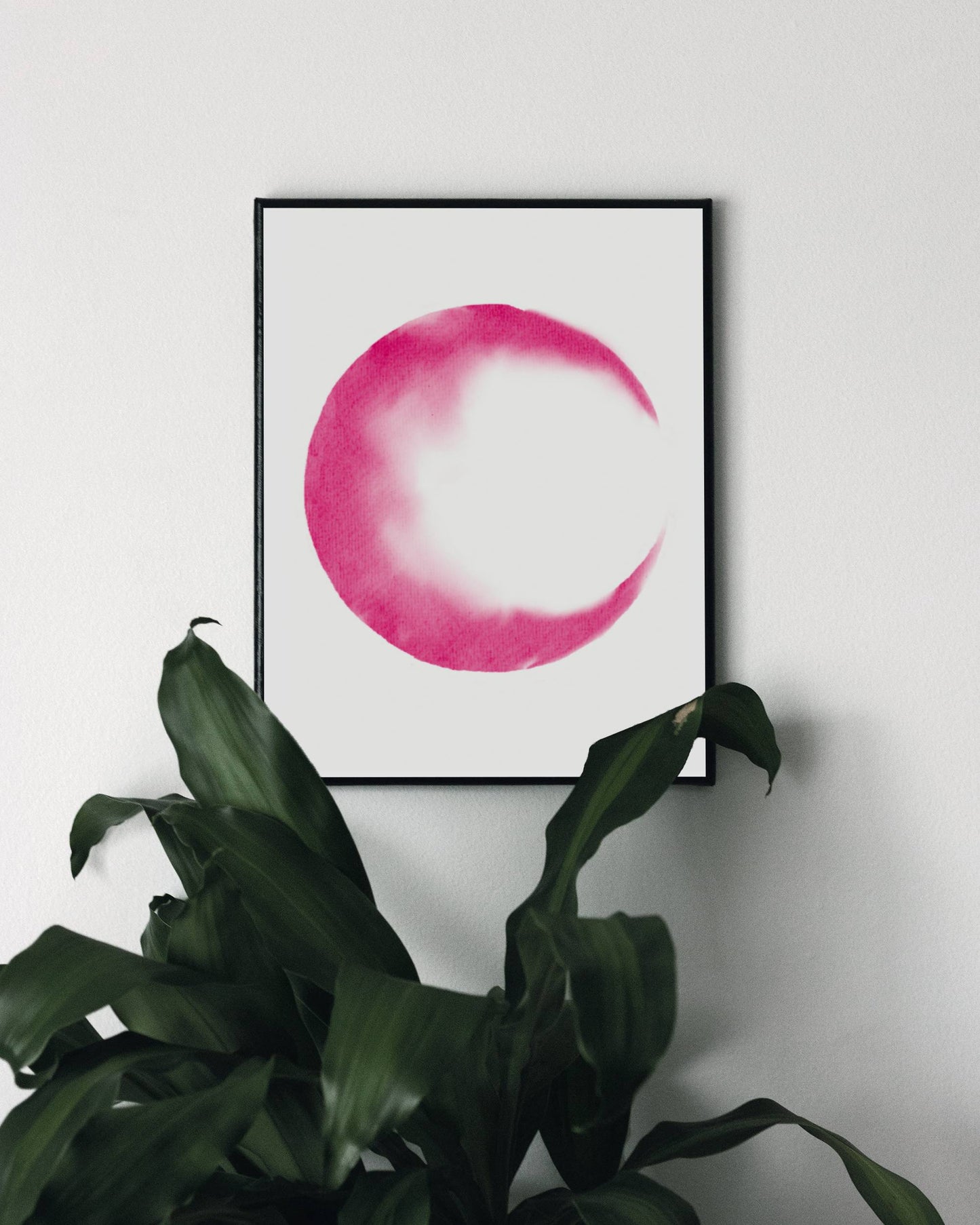 A minimalistic abstract art print depicting a pink moon fading at the edges