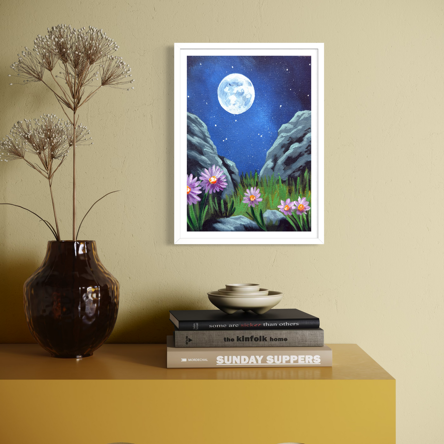 Moonlit Flowers Art Print