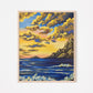 A framed sunset art print named Harmony leaning against a white background