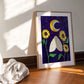 Art print of a spongy moth surrounded by sunflowers under a crescent moon in a starry night sky
