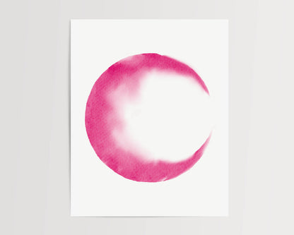 A minimalistic abstract art print depicting a pink moon fading at the edges