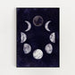 Art print of the moon phases in a circular arrangement against a dark and starry night sky